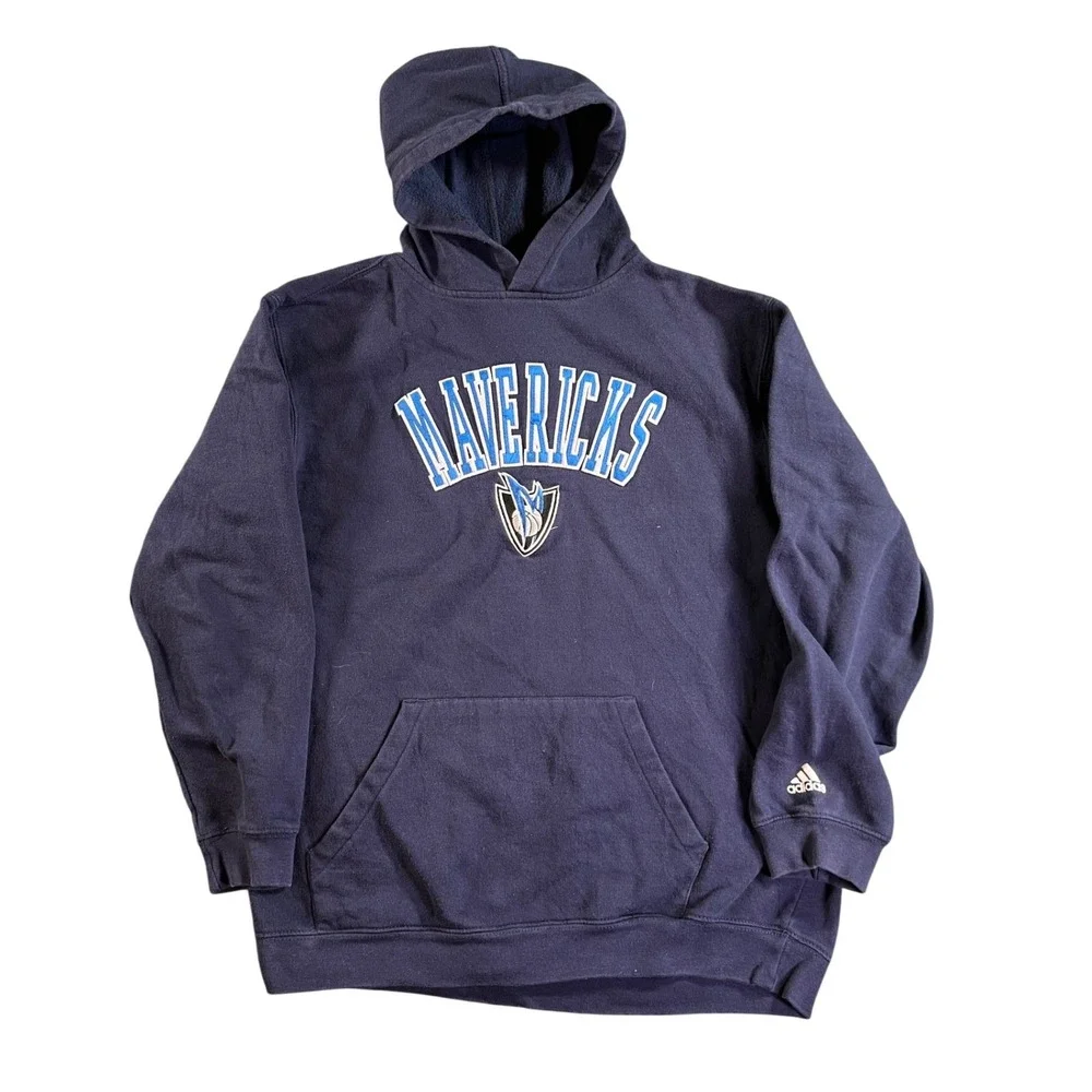 Adidas Dallas Mavericks Hoodie Kids XL 18/20 Navy Blue NBA Pullover Fleece Logo